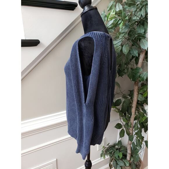 DO+BE Sweater Women's Small Blue Chunky Knit Cutout Back Raglan Cold Shoulder - Picture 10 of 10